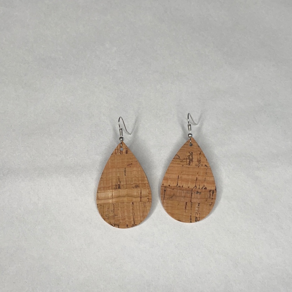 Handmade cork‎ earrings silver shepherds hook